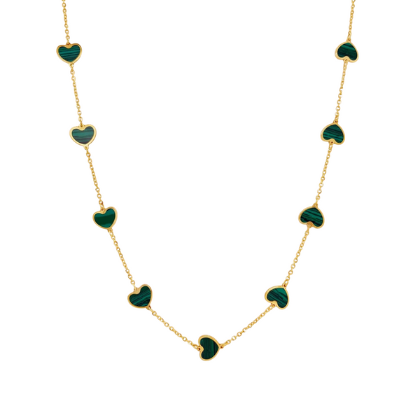 14K Gold Malachite Heart Necklace