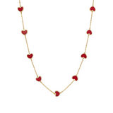 14K Gold Red Coral Hearts Necklace