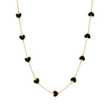 14K Gold Onyx Heart Necklace Heart Station Necklace