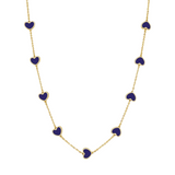 14K Gold Lapis Hearts Necklace Heart Station Necklace