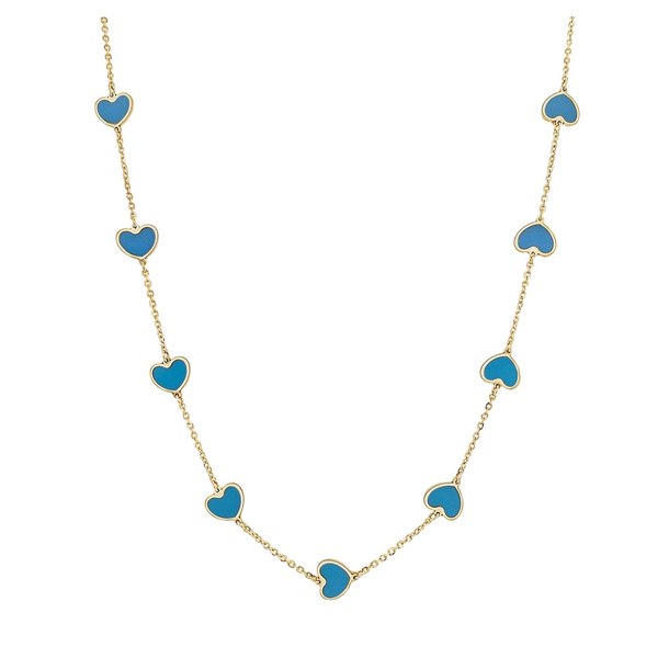 14K Gold Turquoise Heart Station Necklace