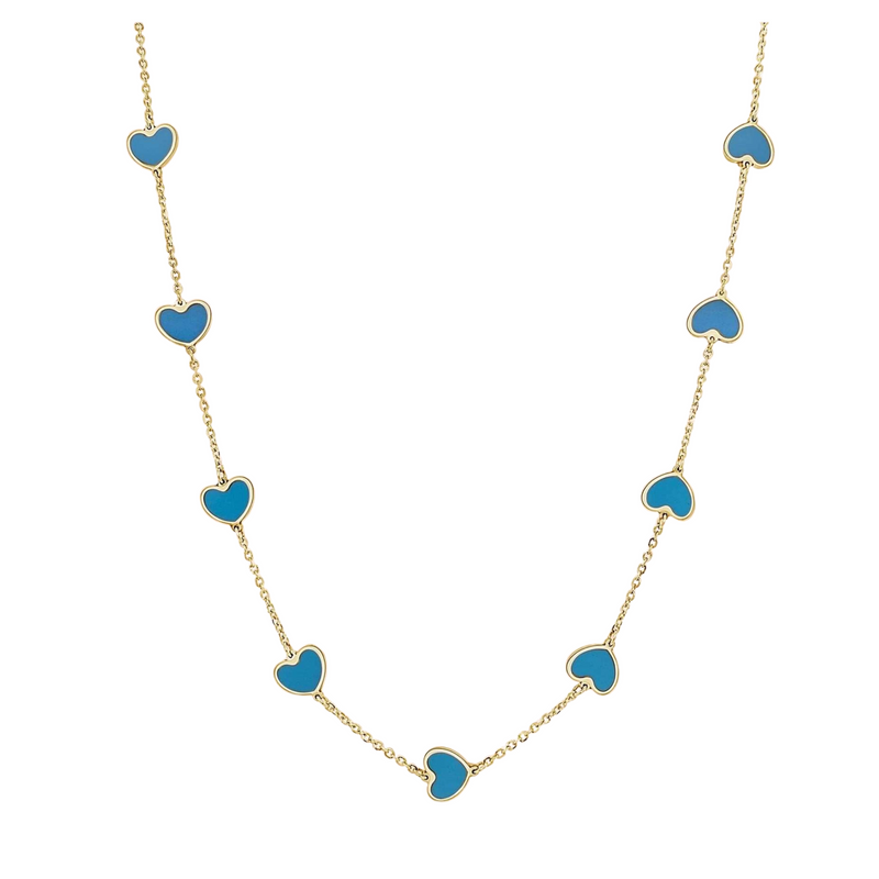 14K Gold Turquoise Heart Station Necklace