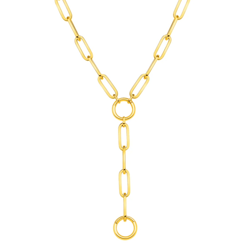 Paperclip Chain Lariat Charm Holder 14K Gold