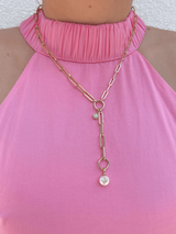 Paperclip Chain Lariat Charm Holder 14K Gold