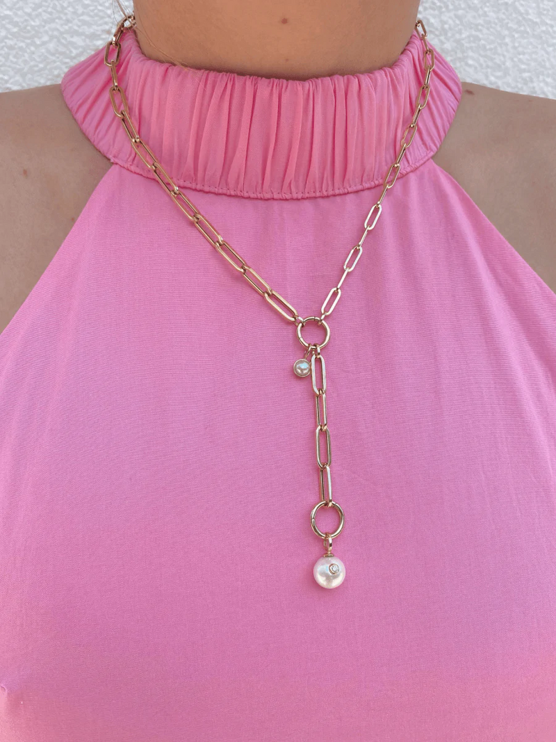 Paperclip Chain Lariat Charm Holder 14K Gold