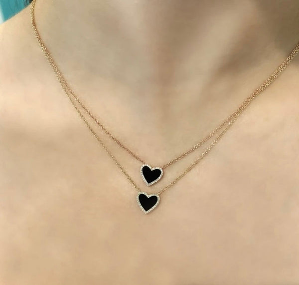 Small Black Enamel Heart Necklace 925 Silver
