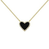 Small Black Enamel Heart Necklace 925 Silver