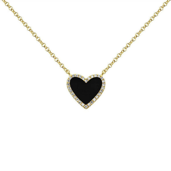 Small Black Enamel Heart Necklace 925 Silver