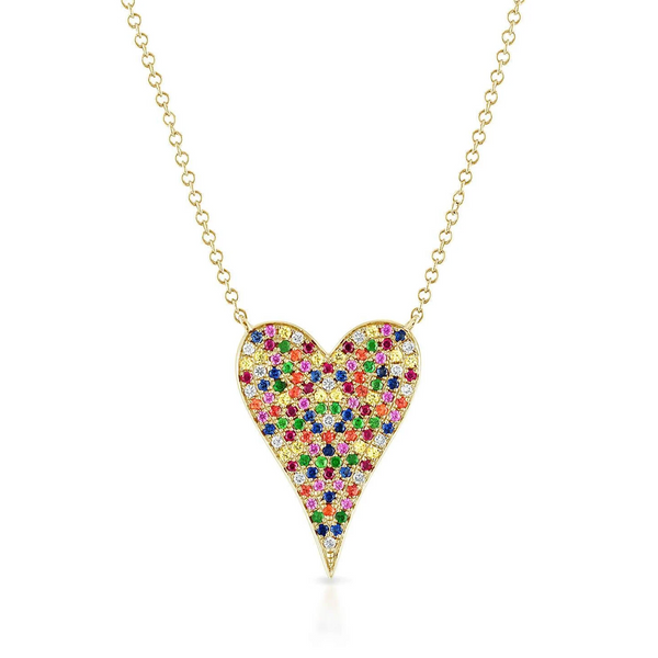 Pave Rainbow Heart Necklace 925 Silver