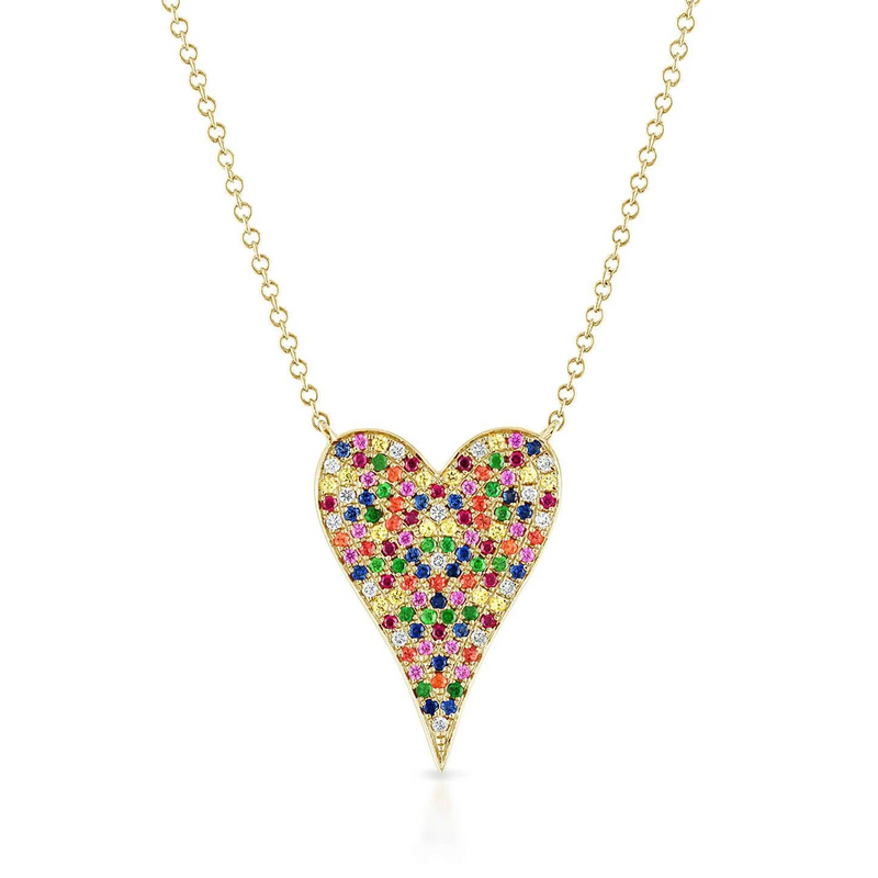 Pave Rainbow Heart Necklace 925 Silver