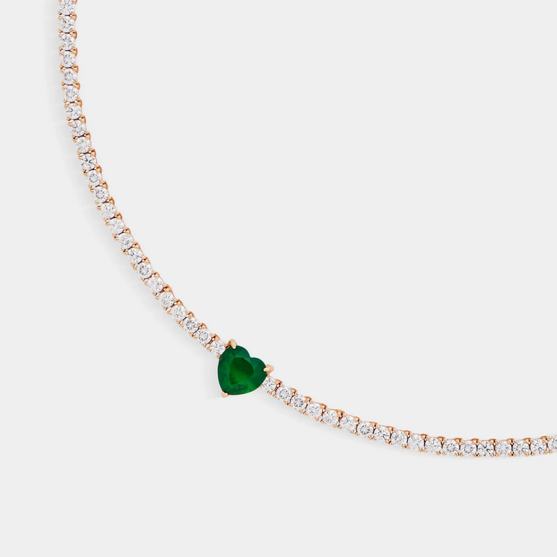 Emerald Heart Tennis Necklace Sterling Silver