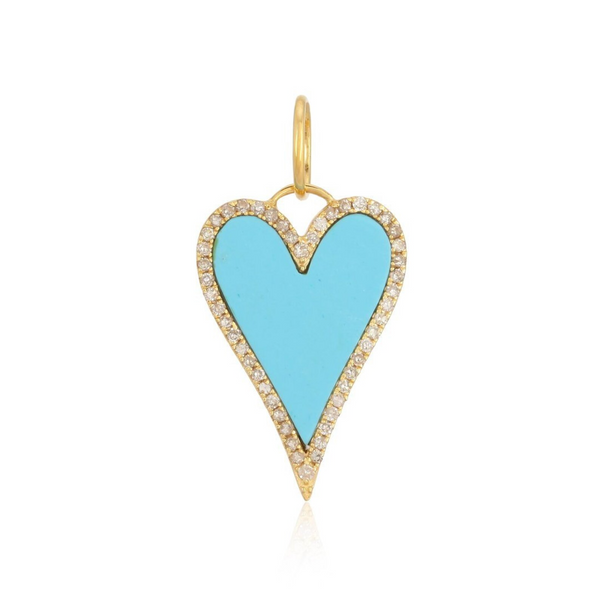Pave Turquoise Heart Charm 925 Silver