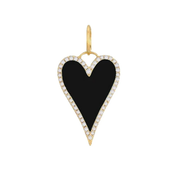 Pave Black Onyx Heart Charm 925 Silver
