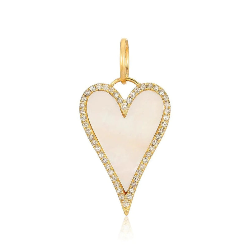 Pave Mother of Pearl Heart Charm 925 Silver