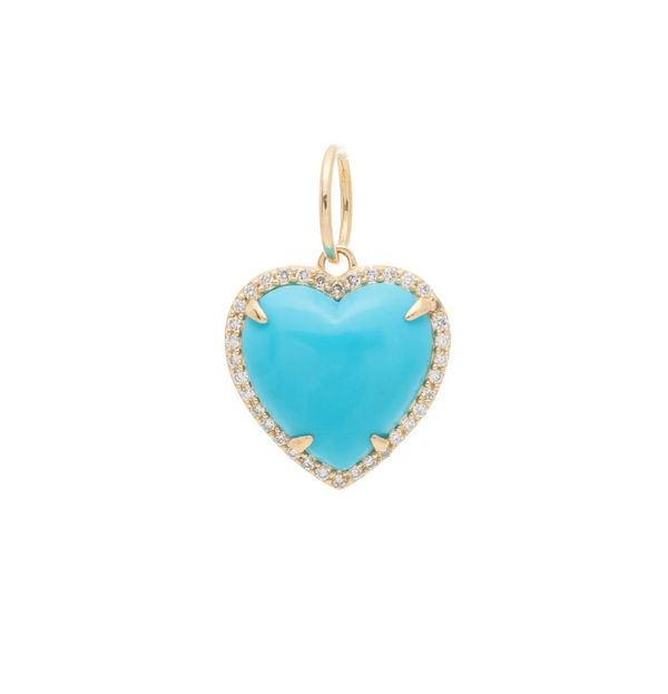 Pave Puffed Turquoise Heart Charm 925 Silver