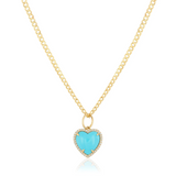 Pave Puffed Turquoise Heart Charm 925 Silver