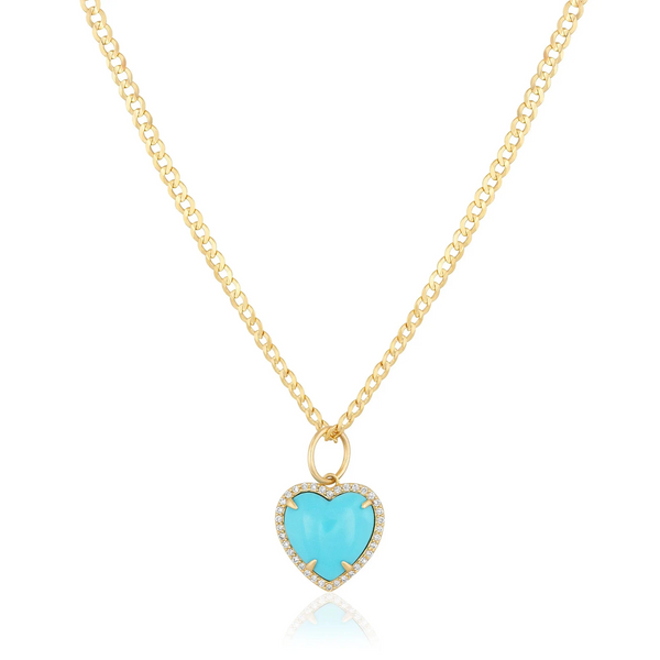 Pave Puffed Turquoise Heart Charm 925 Silver