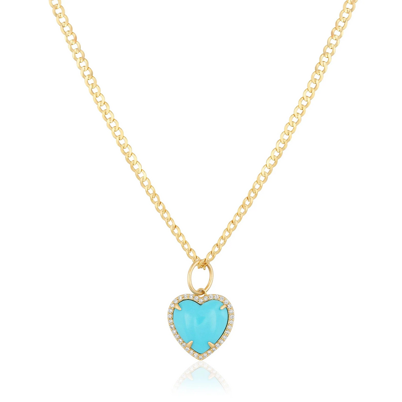 Pave Puffed Turquoise Heart Charm 925 Silver