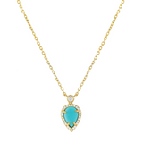 Turquoise Teardrop Necklace with Pave Halo 925 Silver