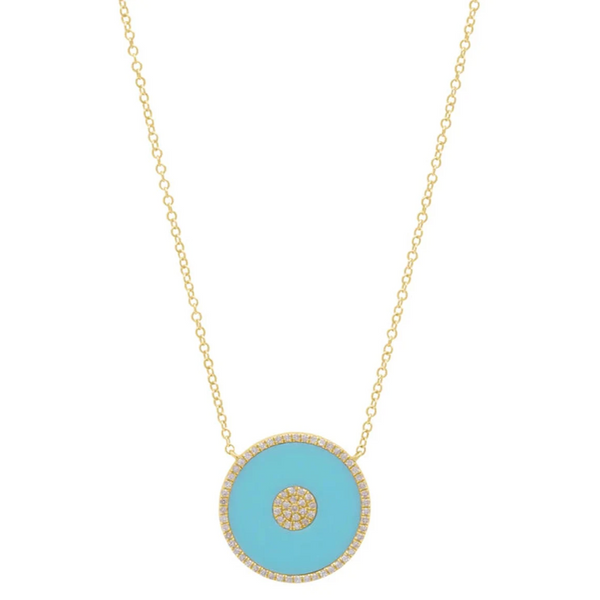 Turquoise Disc with Pave Center Necklace 925 Silver