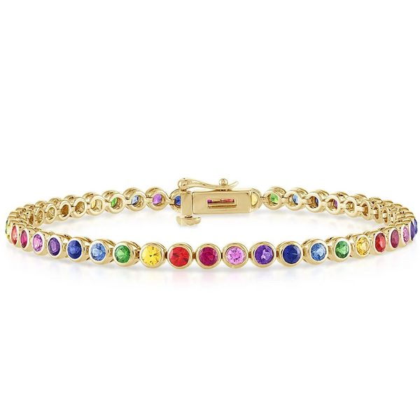 Rainbow Bezel Tennis Bracelet Multicolor 925 Silver