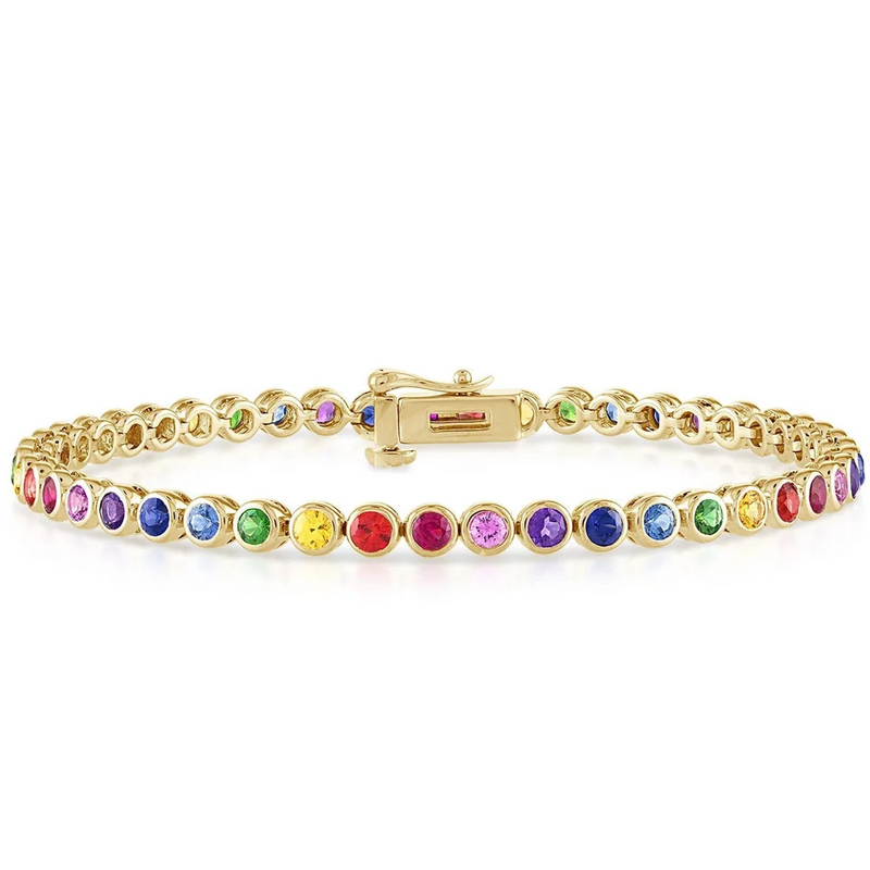 Rainbow Bezel Tennis Bracelet Multicolor 925 Silver