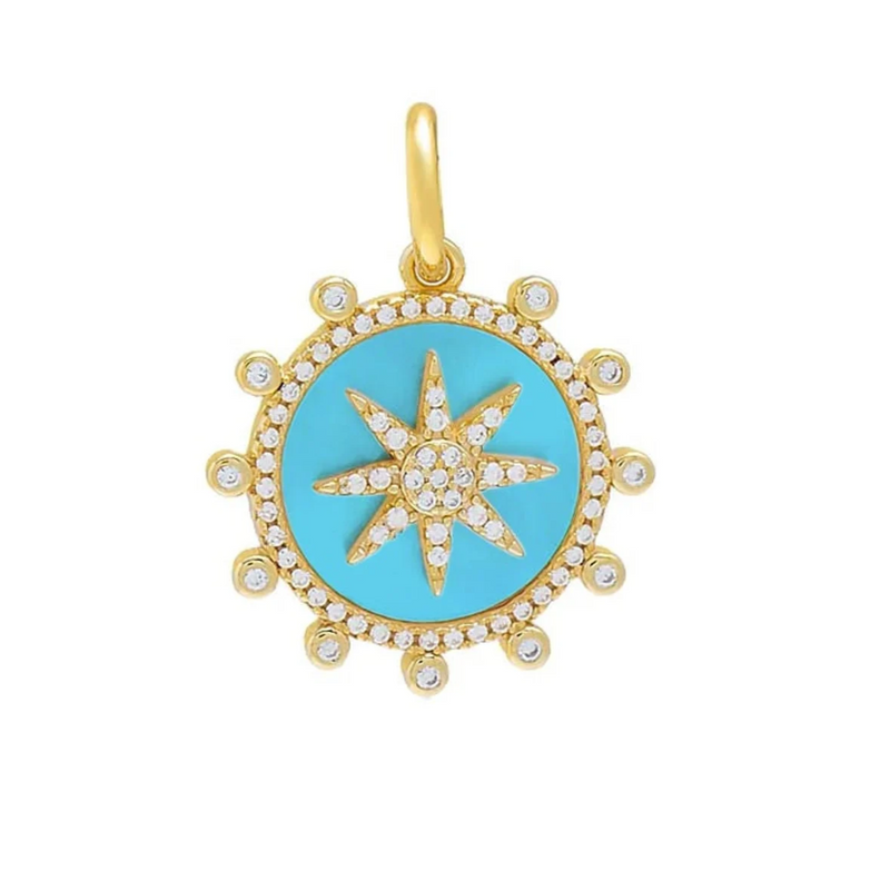 Turquoise Starburst Medallion Charm 925 Silver