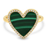 Pave Malachite Heart Ring 925 Silver