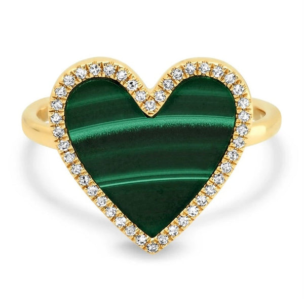 Pave Malachite Heart Ring 925 Silver