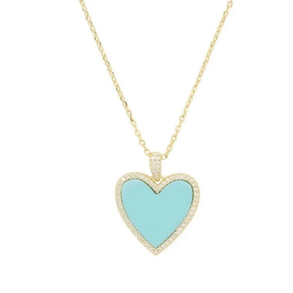 Pave Turquoise Heart Necklace 925 Silver