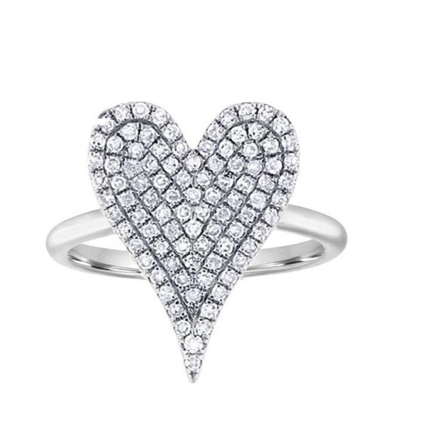 Pave Heart Ring 925 Silver Elongated Heart Ring