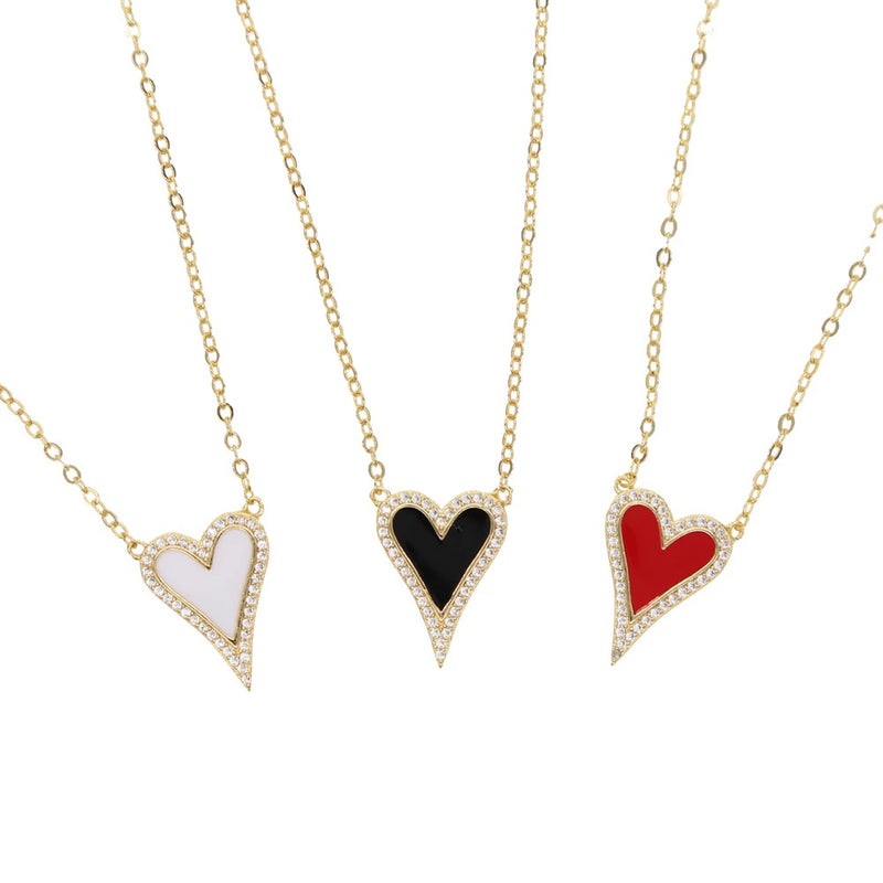 ELONGATED PAVE HEART ENAMEL NECKLACE