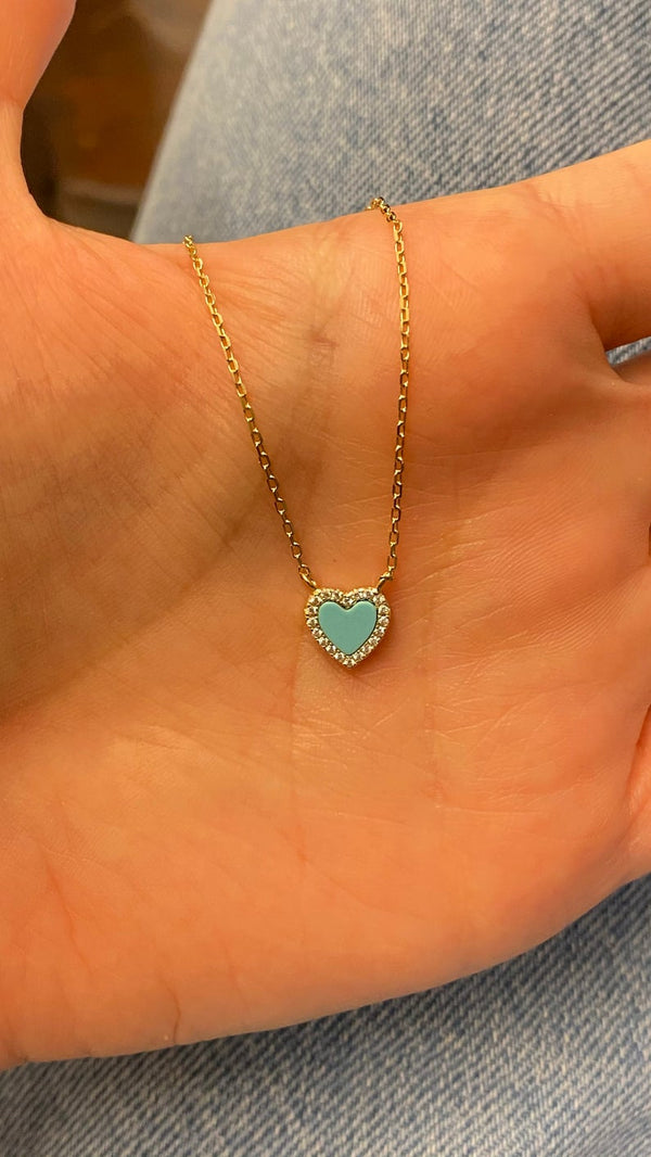 Mini Turquoise Heart Necklace 925 Silver