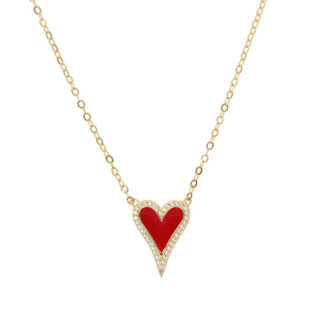 ELONGATED PAVE HEART ENAMEL NECKLACE