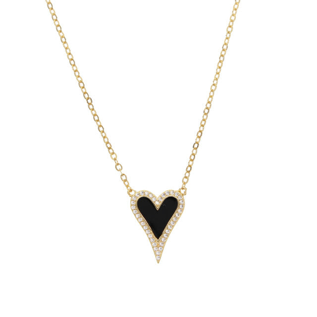 ELONGATED PAVE HEART ENAMEL NECKLACE