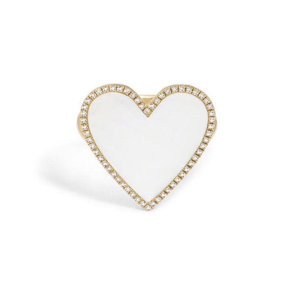 Pave Mother of Pearl Heart Ring 925 Silver