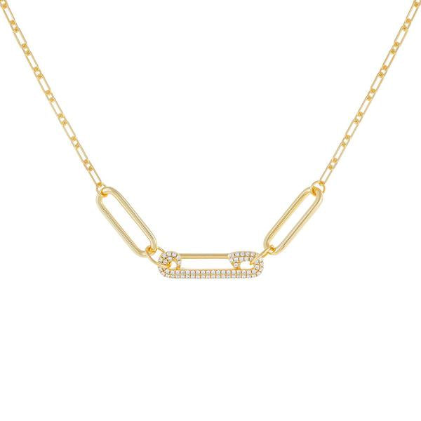 PAVE SAFETY PIN LINK NECKLACE