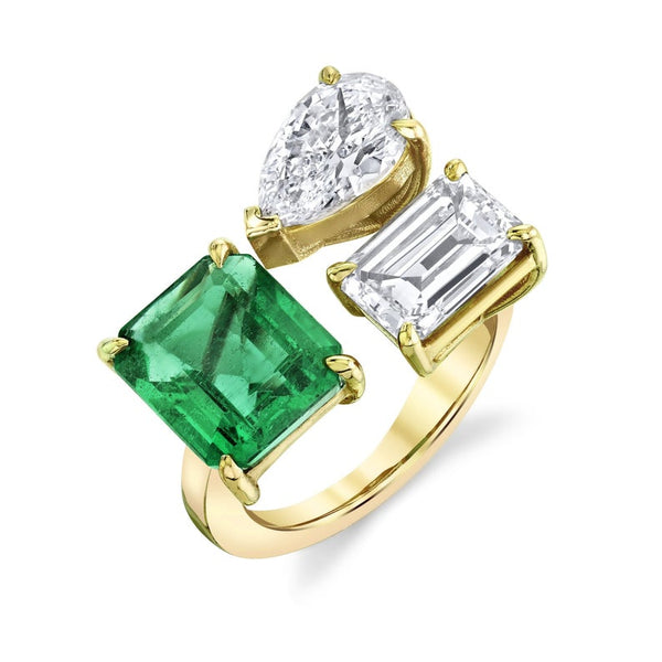 Multishaped Emerald Green Open Ring 925 Silver