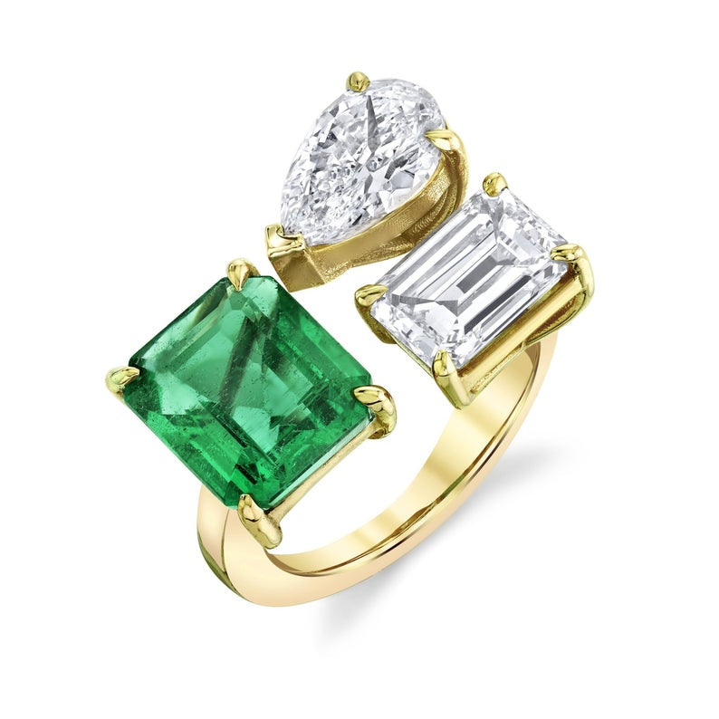 Multishaped Emerald Green Open Ring 925 Silver