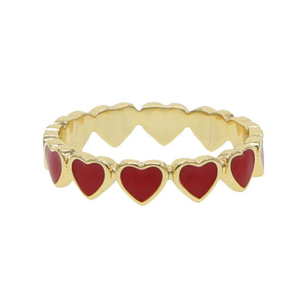 ENAMEL RED HEARTS RING