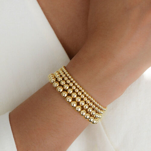 Beaded Stretch Bracelet 14K Gold Stackable